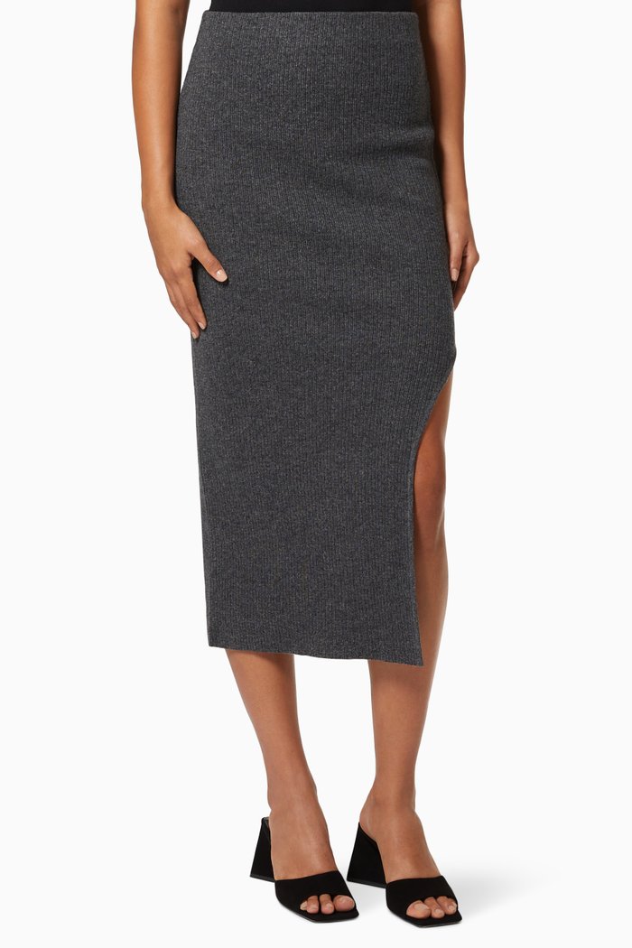 

Elisa Skirt in Cashmere & Wool Ribbed Knit, Grey