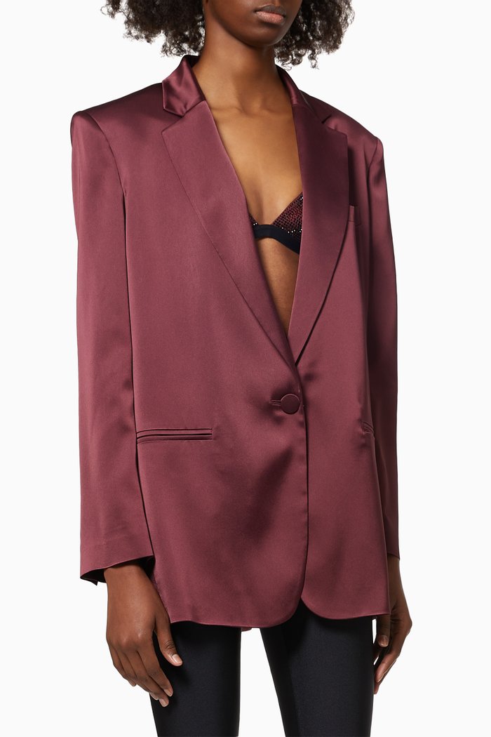 

Guia Oversized Blazer in Satin, Burgundy