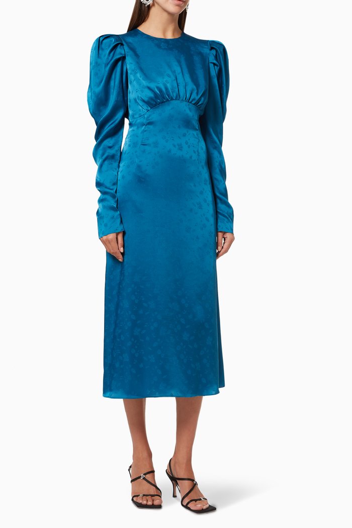 

Hope Midi Dress in Jacquard Satin, Blue