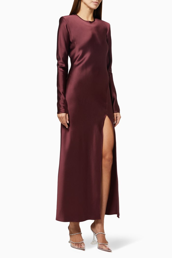 

Harley Midi Dress in Satin, Burgundy