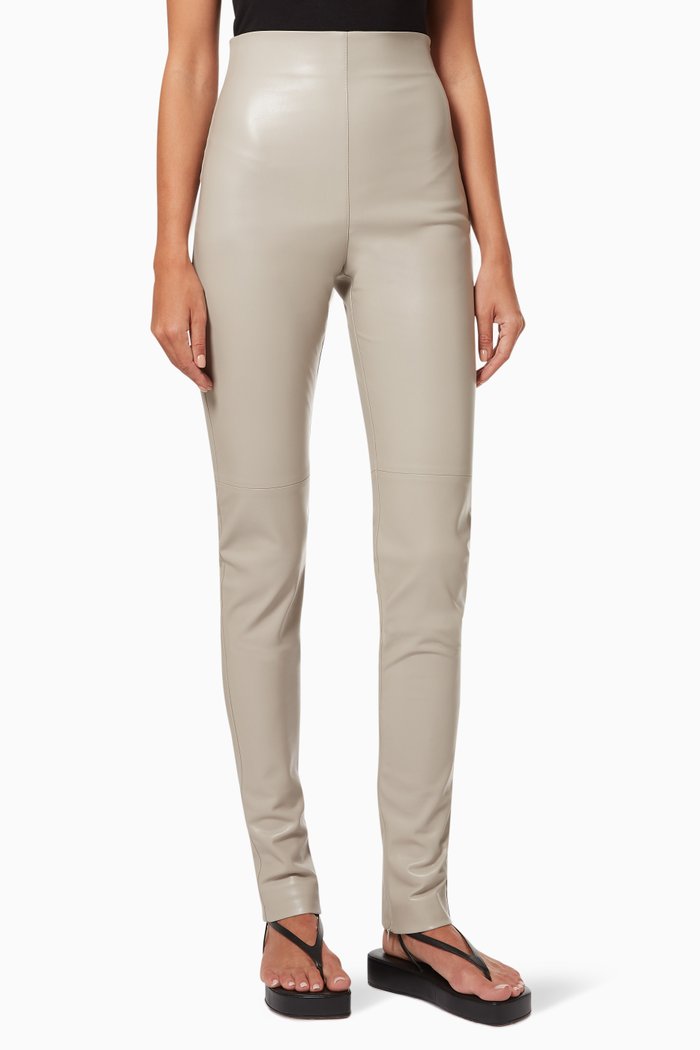 Hoola Zip Leggings in Faux Leather, Neutral
