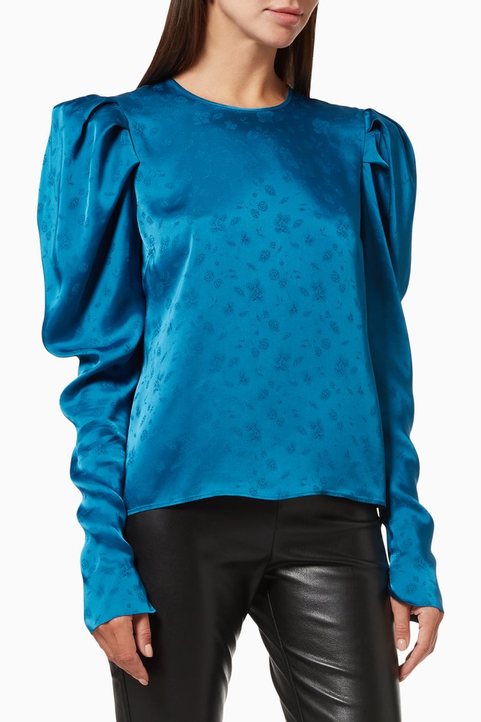 

Hope Blouse in Jacquard Satin, Blue