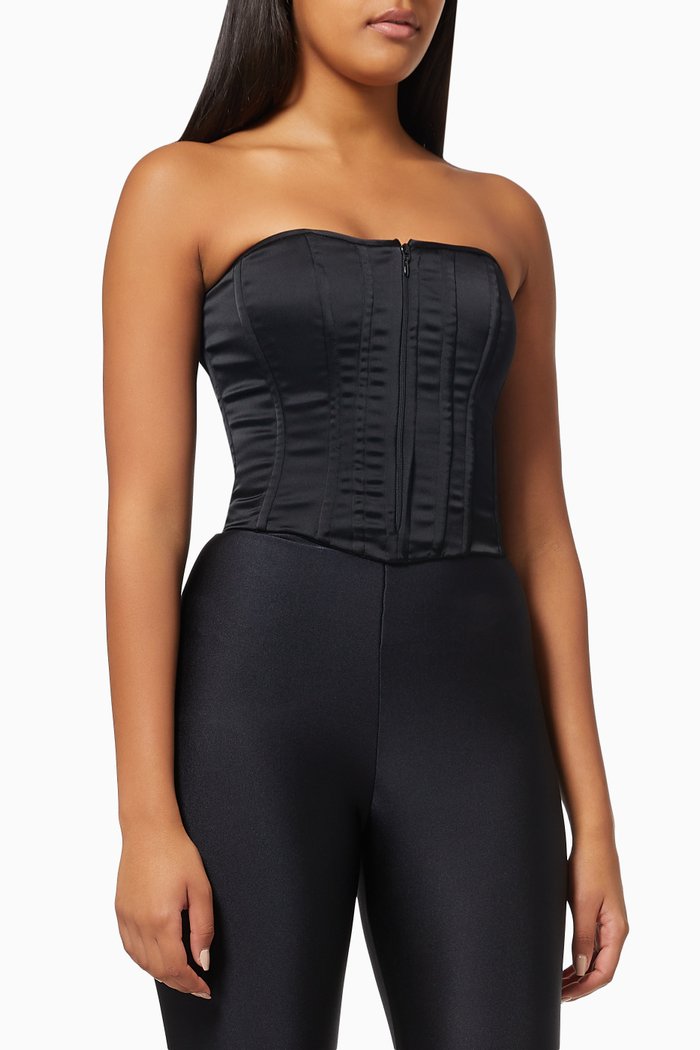 

Hana Bustier Crop Top in Satin, Black
