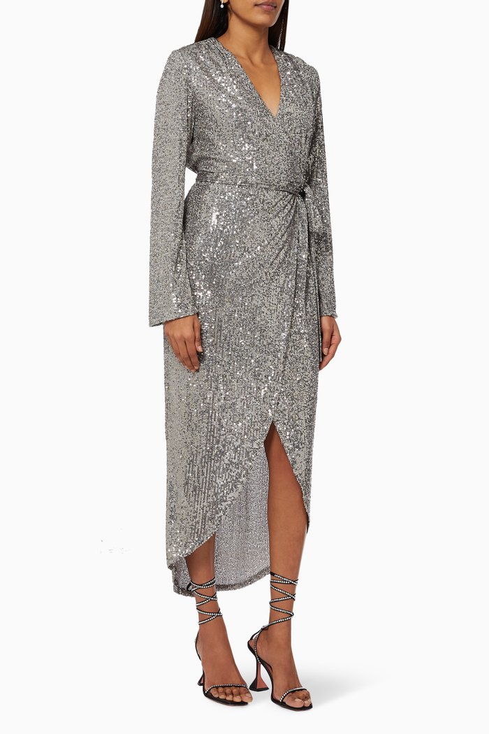 

Falan Cocktail Dress in Sequinned Mesh, Silver
