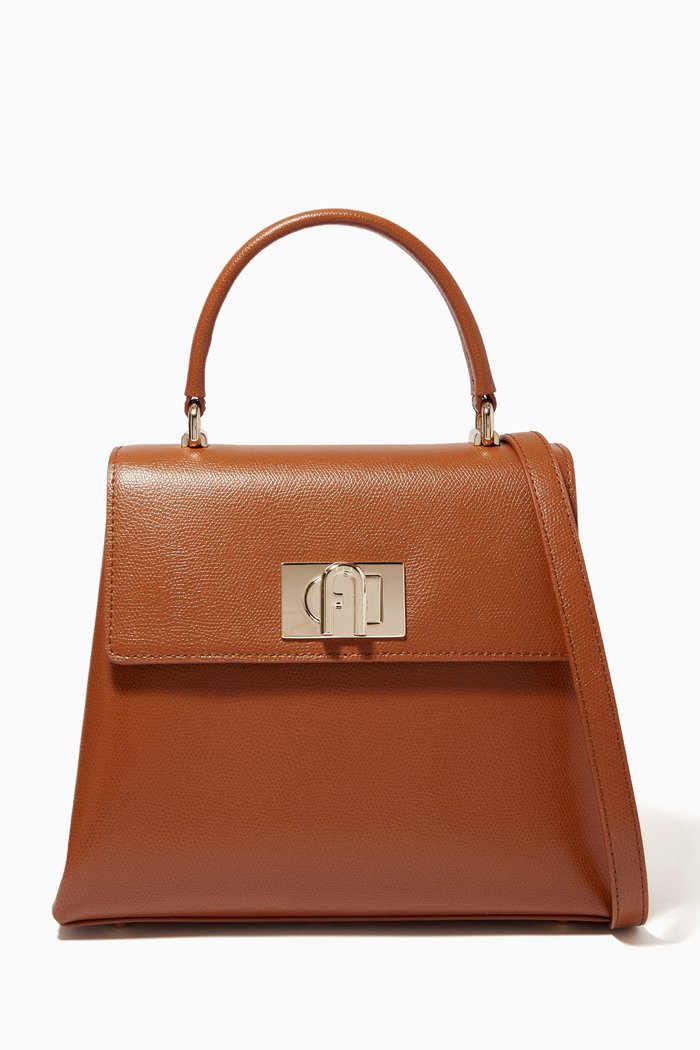 1927 Small Top Handle Handbag in Leather, Brown