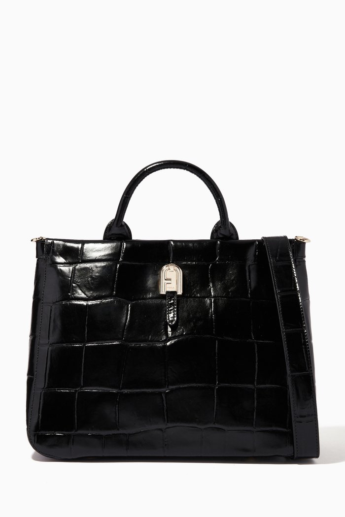 

Mini 1927 Marmo Tote Bag in Croc-embossed Leather, Black