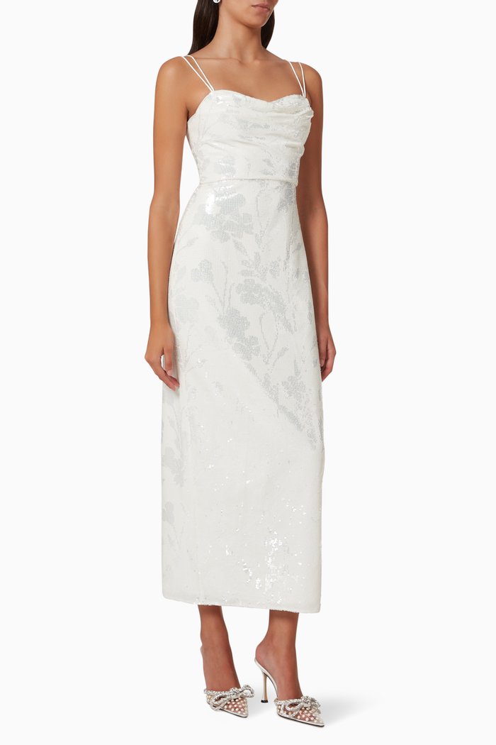 

Saylor Cowl Dress in Sequin Georgette, Neutral