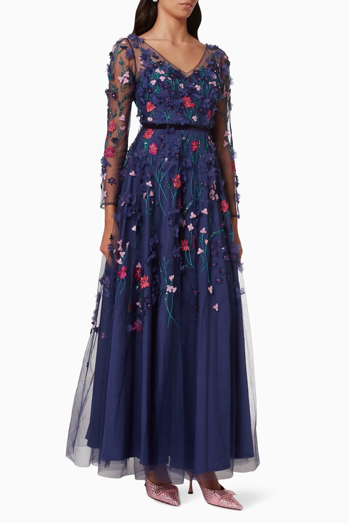 

Lucy Beaded Gown in Illusion Tulle, Blue