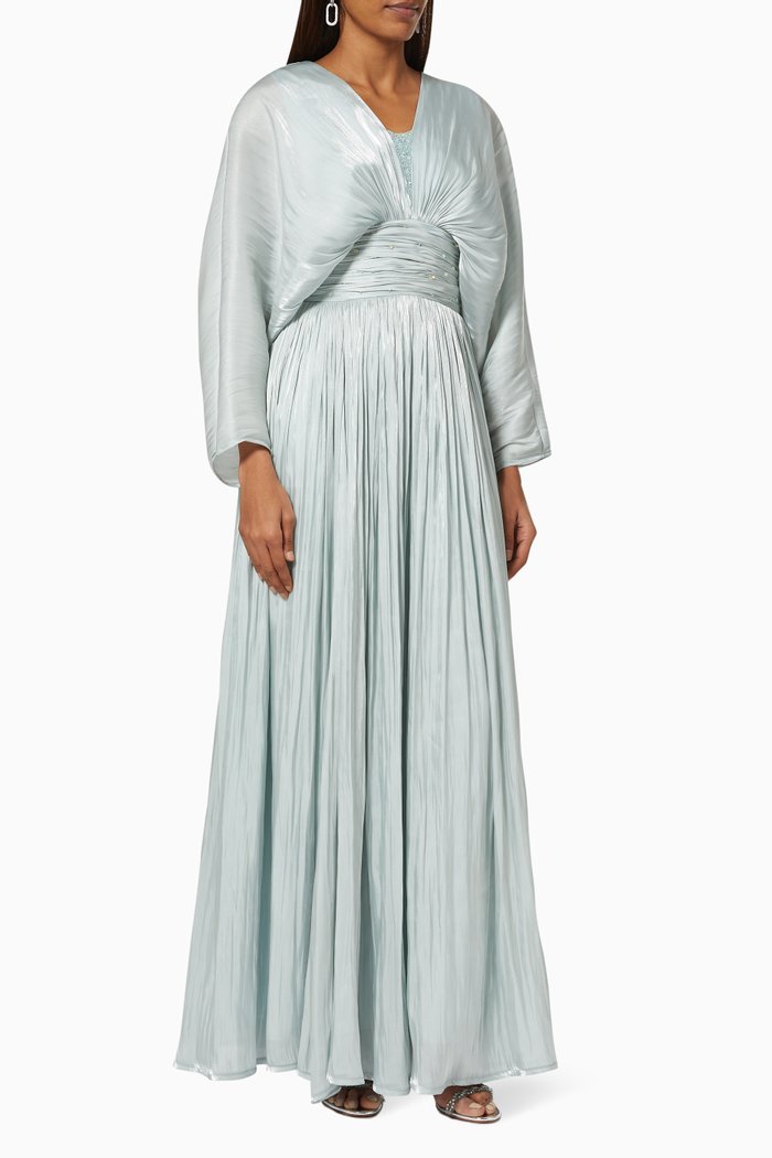 

Ruched Gown with Sequin Embroidery, Blue