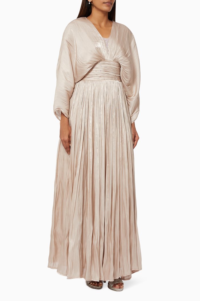

Ruched Gown with Sequin Embroidery, White