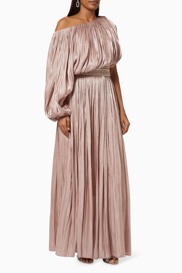 

Pleated Dress with Royal Jewel Belt, Gold