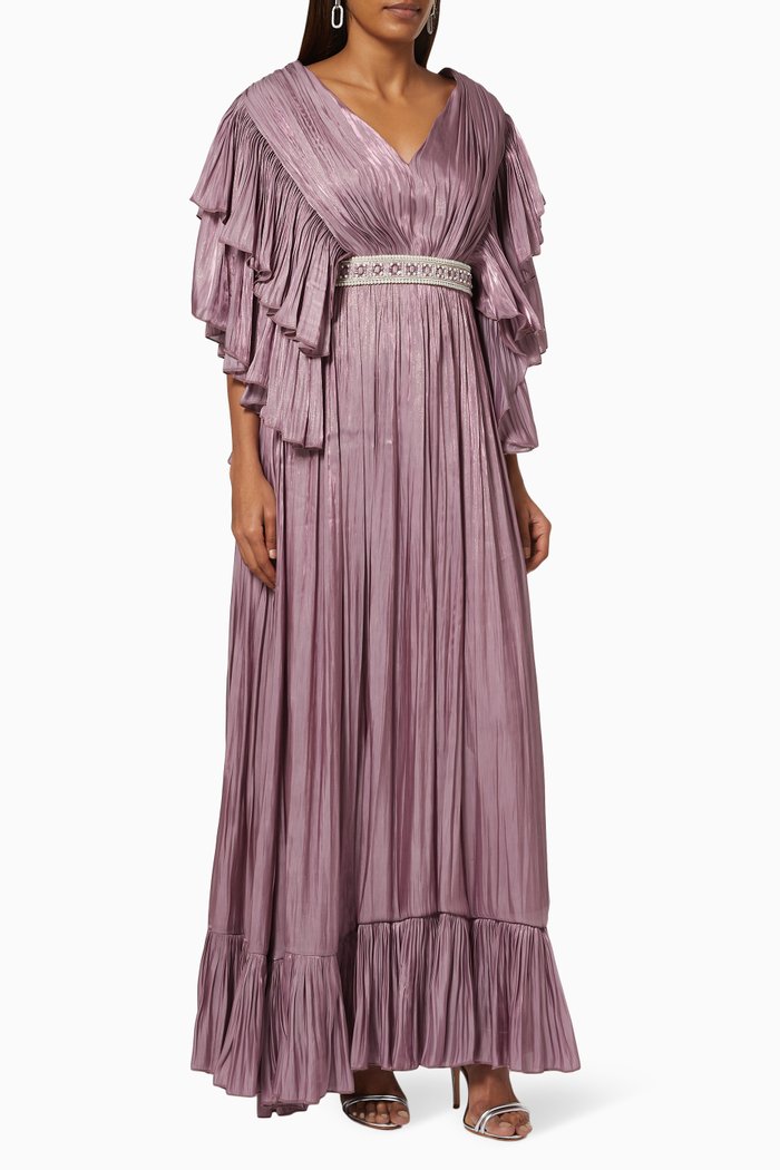 

Ruffle Dress with Royal Jewel Belt, Purple