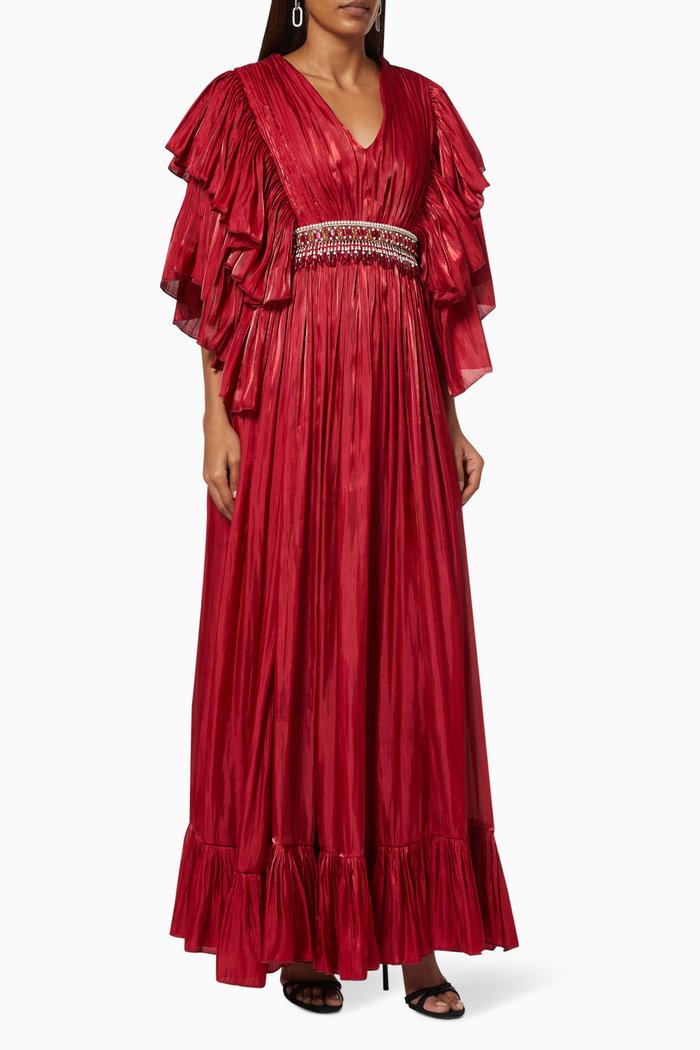 

Ruffle Dress with Royal Jewel Belt, Red