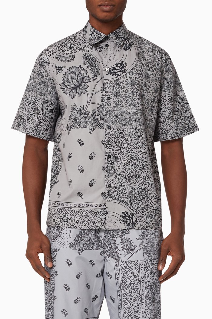 

Floral Paisley Printed Shirt in Cotton, Grey