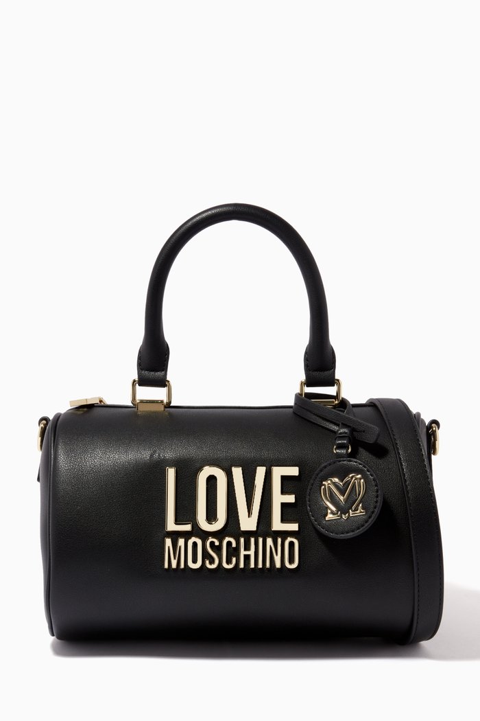 

Metal Logo Trunk Bag in Faux Leather, Black