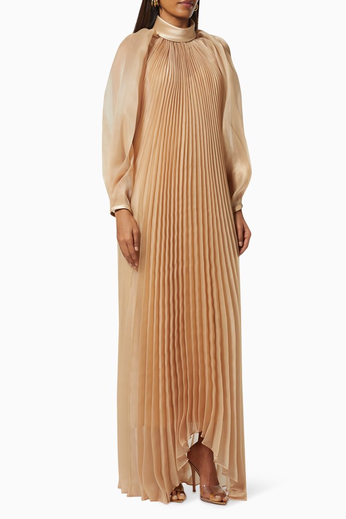 

Pleated Maxi Dress in Chiffon, Neutral
