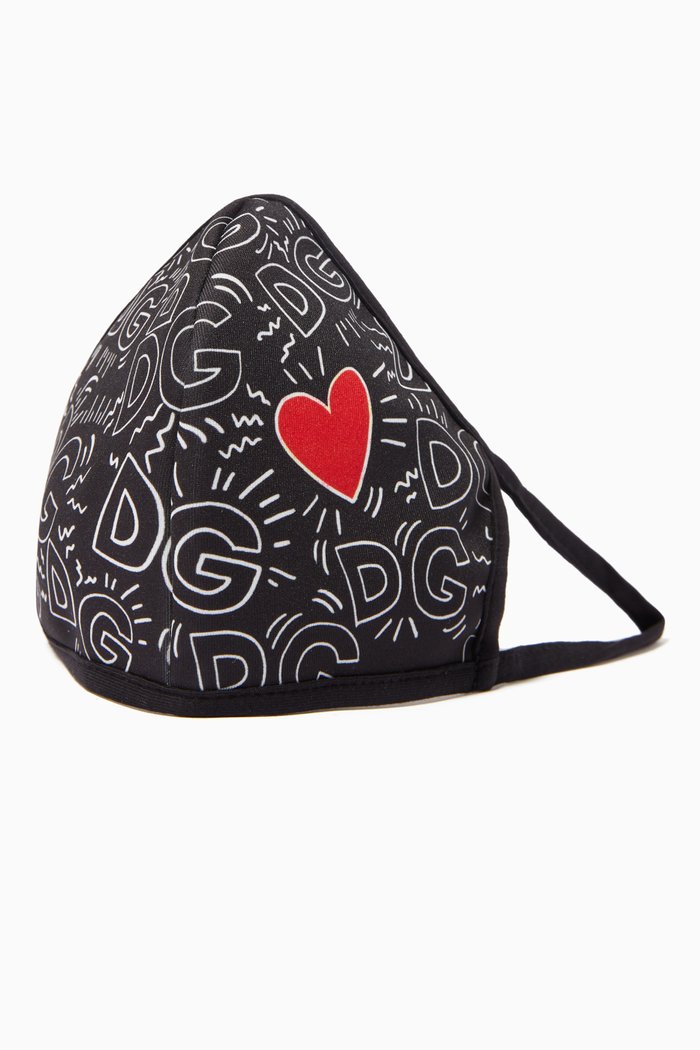 Face Mask with Logo & Heart in Neoprene, Black
