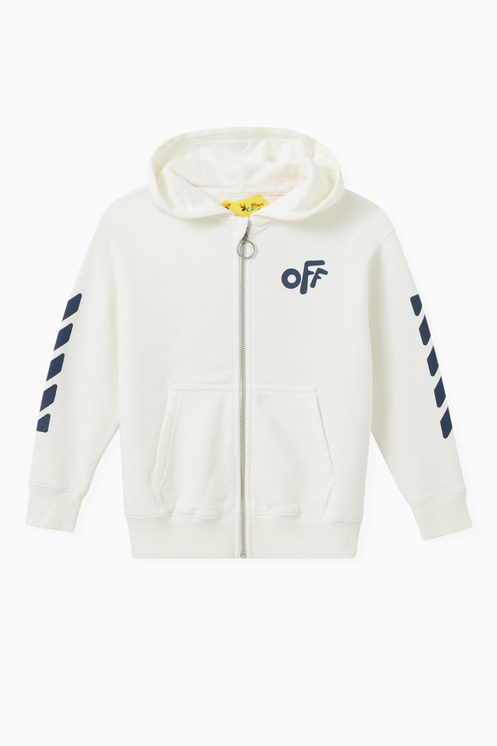 

Rounded Logo Zip Hoodie in Cotton Jersey, White