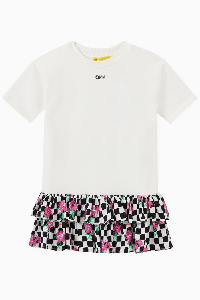 

Chessboard Flowers Dress in Cotton, White