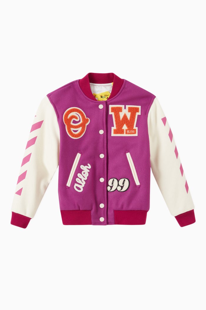

Script Logo Varsity Jacket in Virgin Wool Blend, Pink