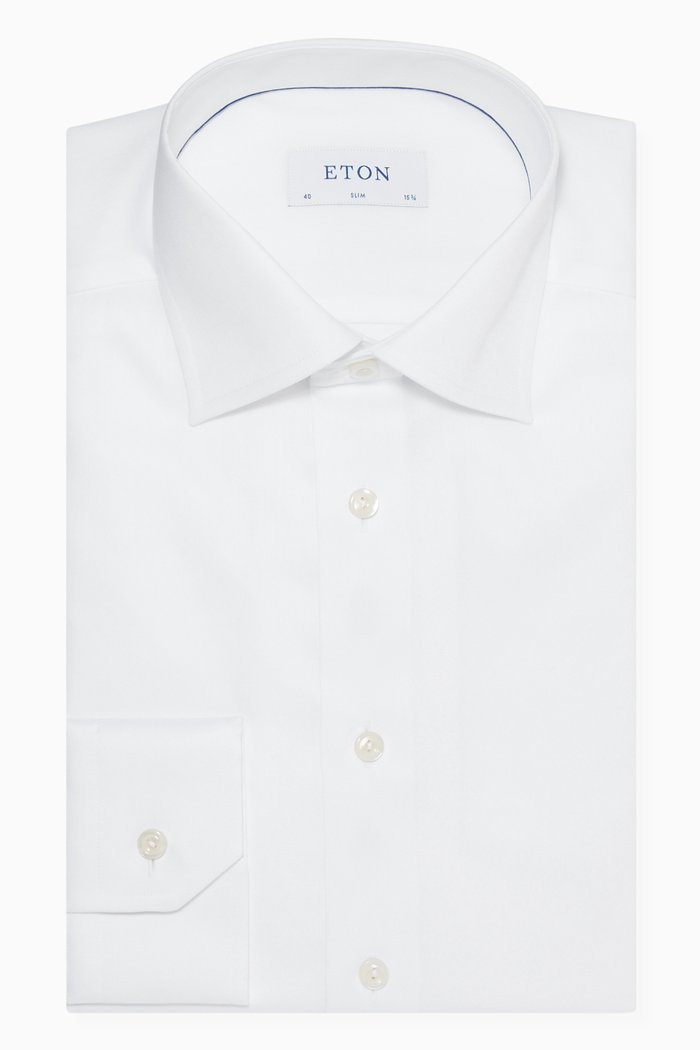

Embroidered Slim Fit Shirt in Cotton Twill, White