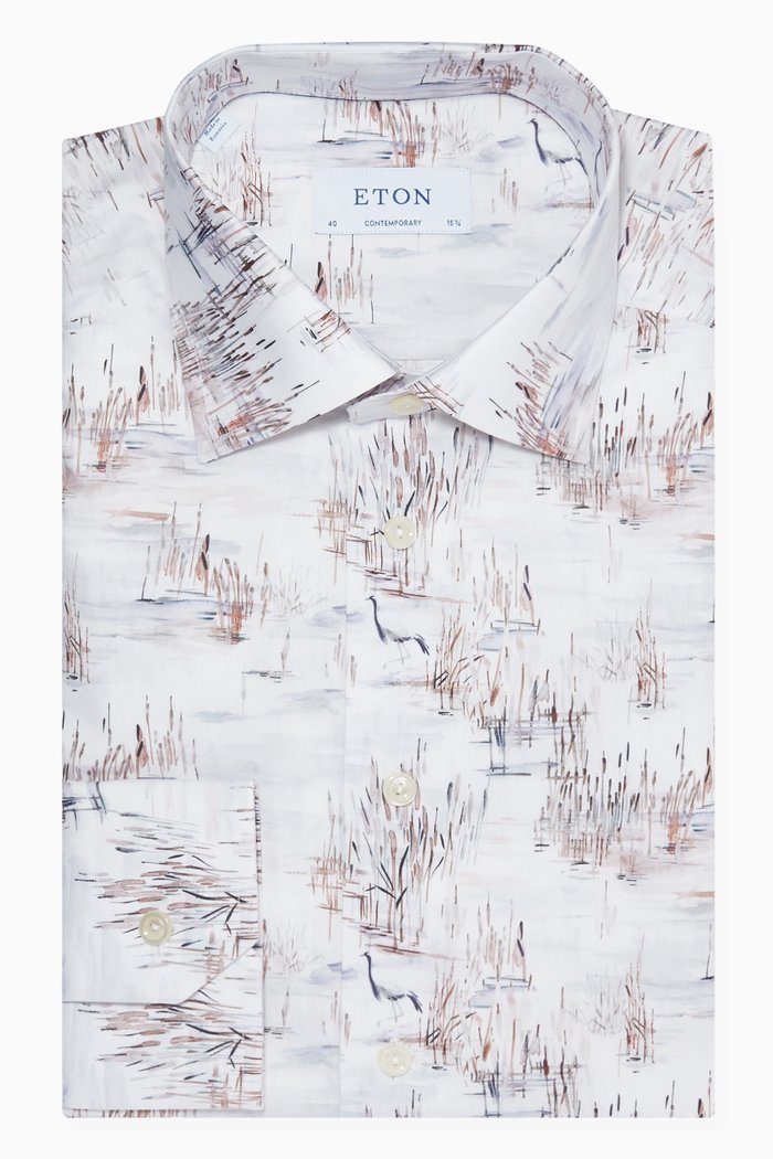 

Crane Print Shirt in Cotton Twill, Multicolour