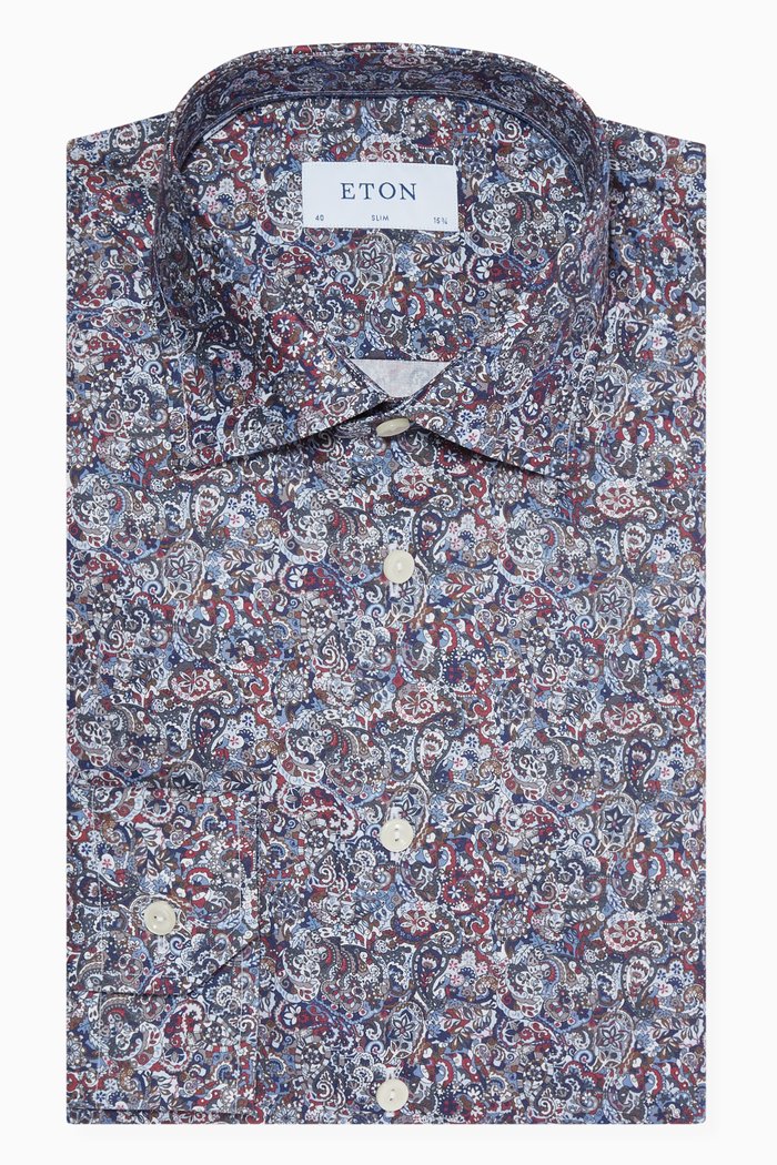

Scandinavian Paisley Print Slim Fit Shirt in Cotton Poplin, Multicolour