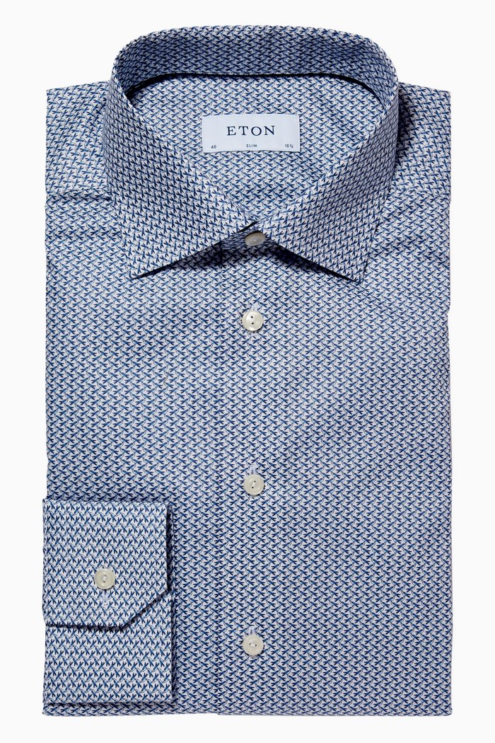 Blue Bird Print Slim Fit Shirt in Signature Twill