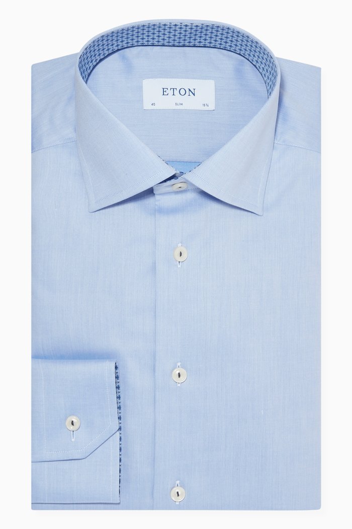 Medallion Slim Fit Shirt in Fine Cotton Twill, Blue