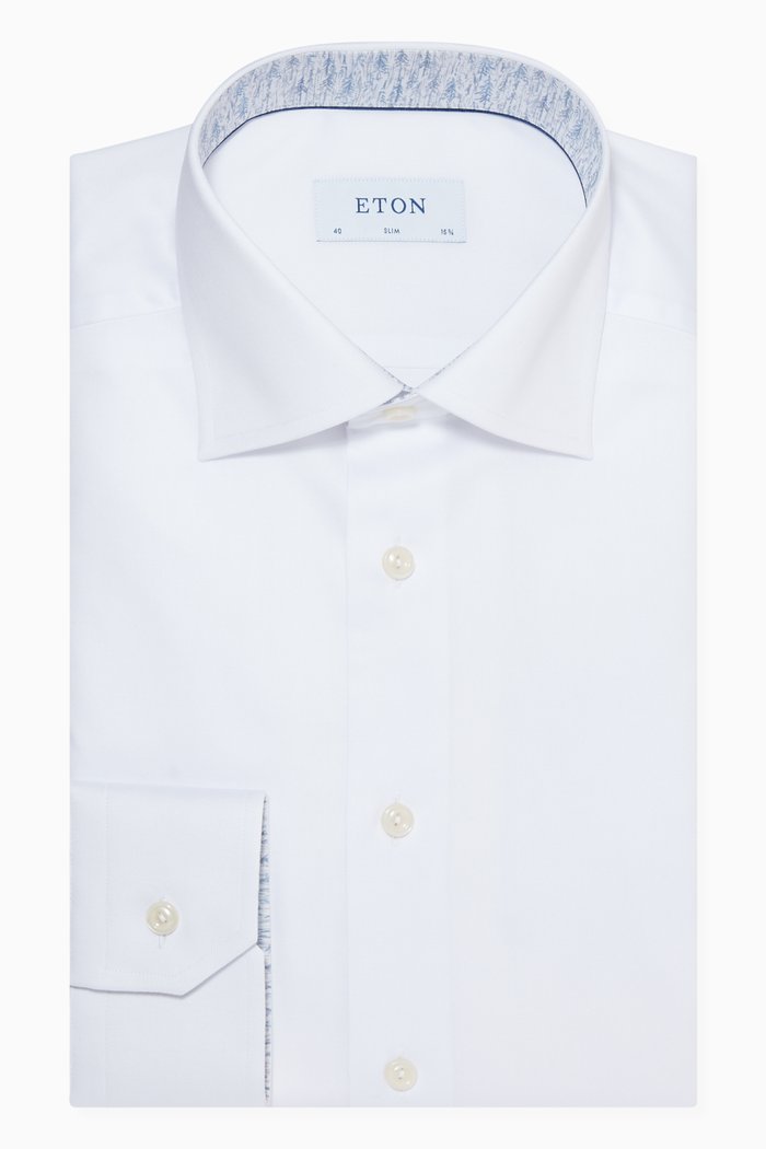 

Tree Line Print Slim Fit Shirt in Cotton Twill, White
