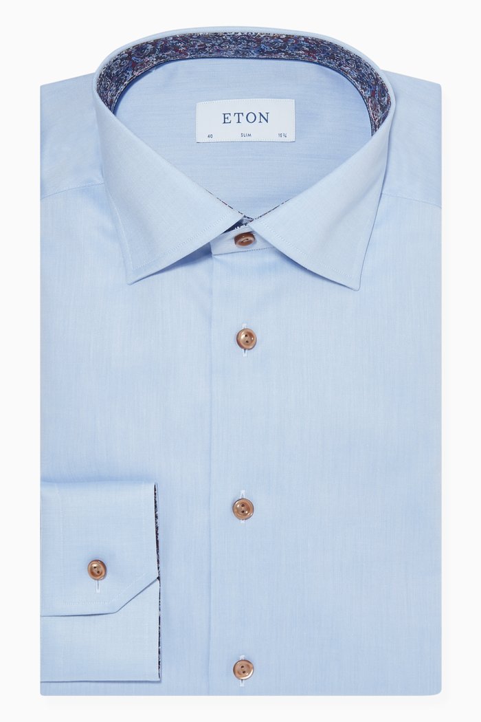 

Paisley Slim Fit Shirt in Cotton Twill, Blue
