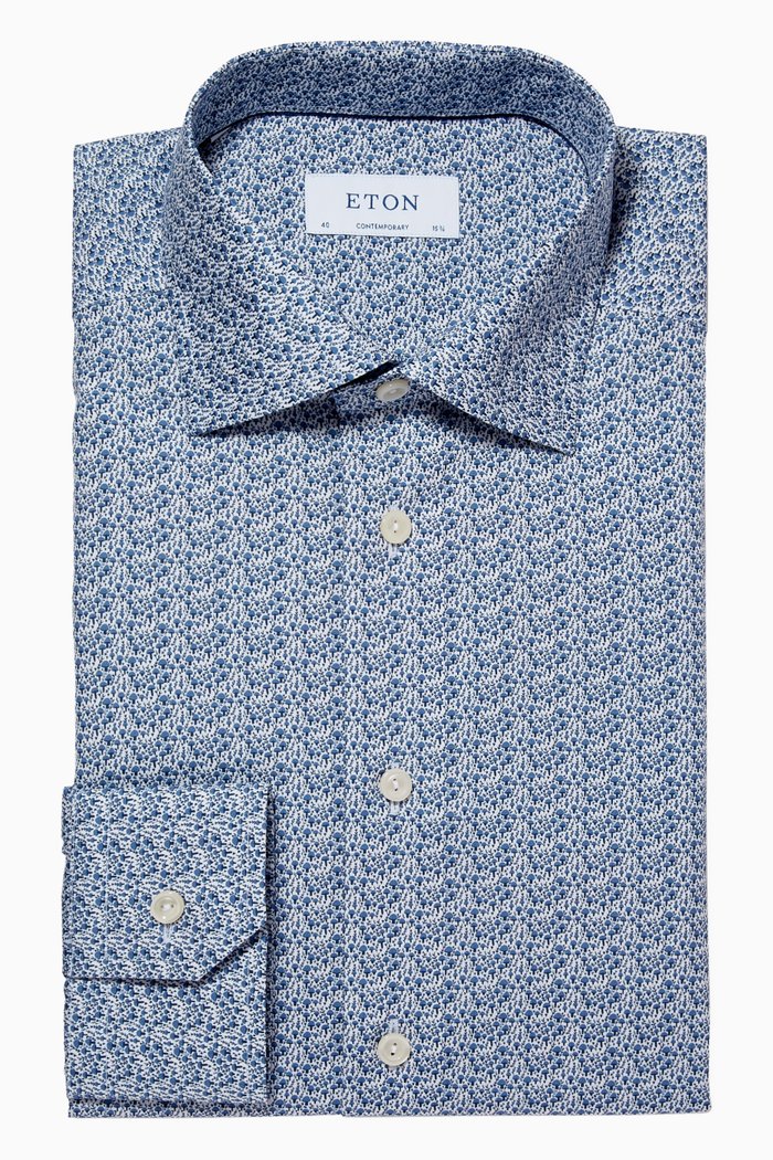 

Blue Botanical Print Contemporary Fit Shirt in Signature Poplin