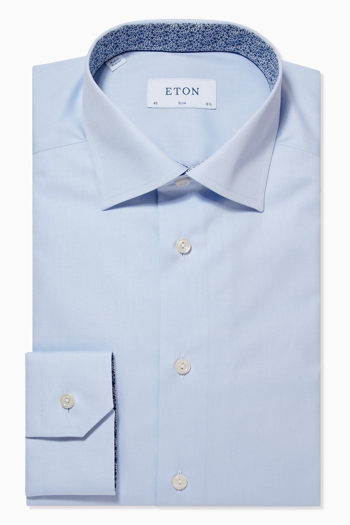 

Mushroom Print Detail Slim Fit Shirt in Signature Poplin, Blue