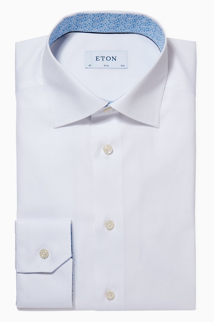 Mushroom Print Detail Slim Fit Shirt in Signature Poplin, White