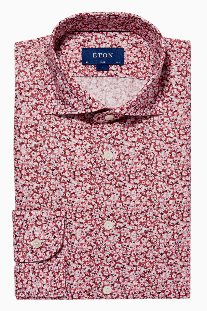 

Floral Print Slim Fit Shirt in Cotton Tencel™, Red