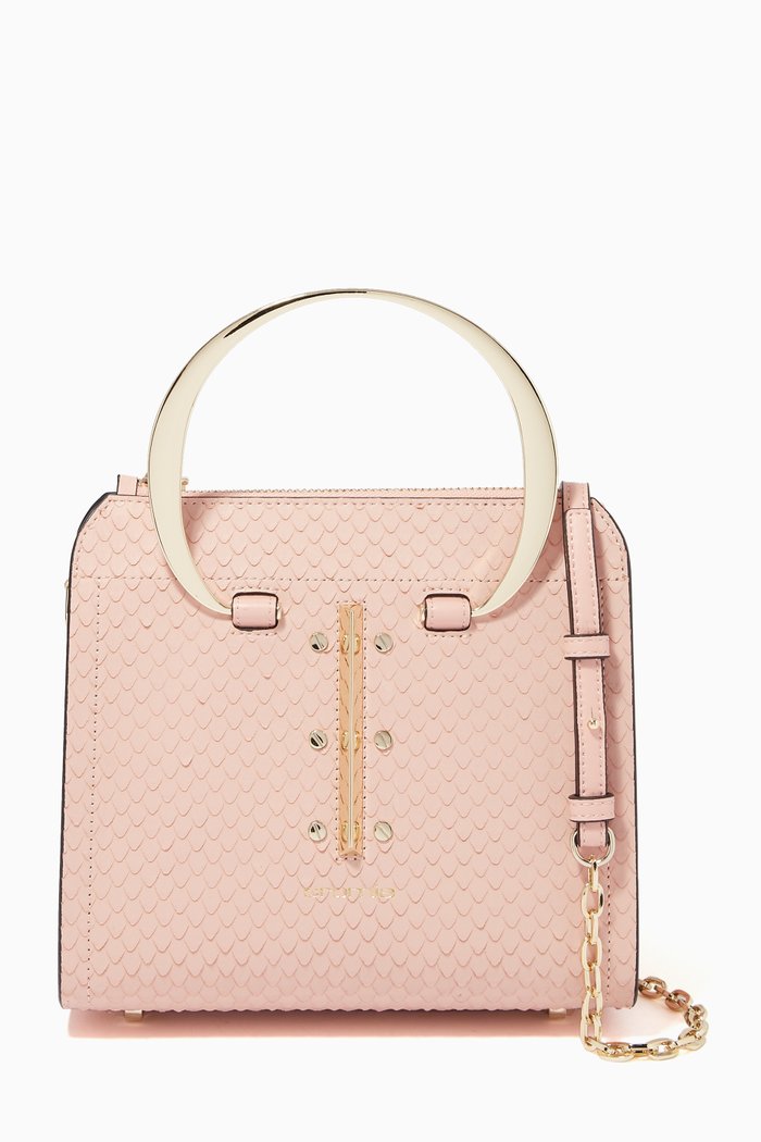 Small Uptown Bag in Python-embossed Calfskin Leather, Neutral