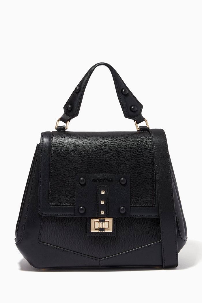 Delfina Handbag in Micro-grain Calfskin Leather, Black