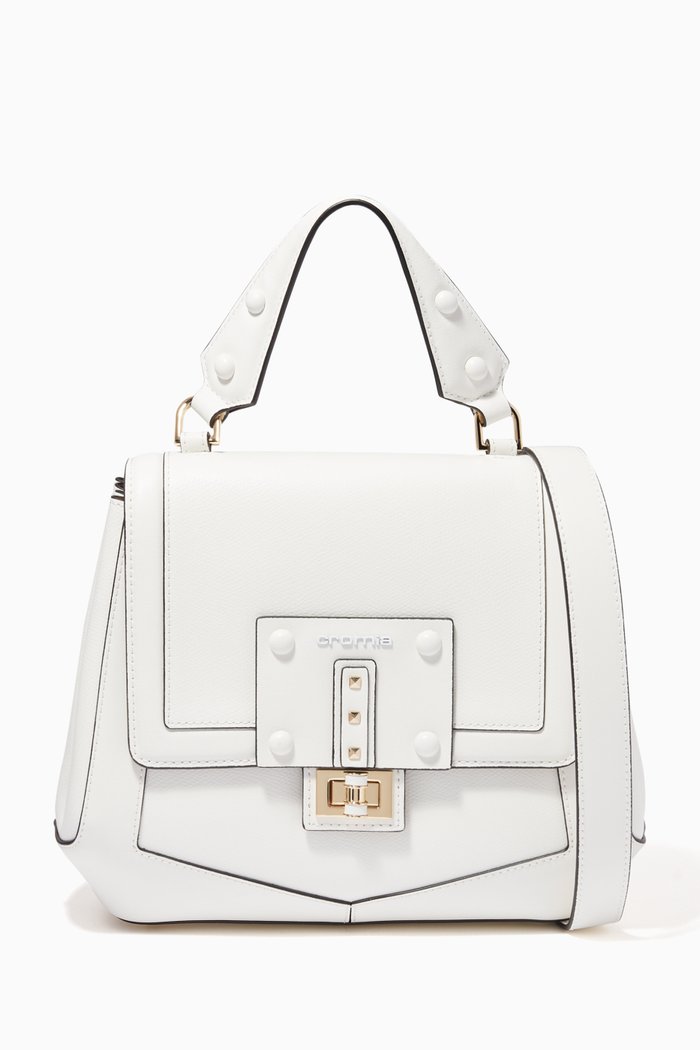 Delfina Handbag in Micro-grain Calfskin Leather, White