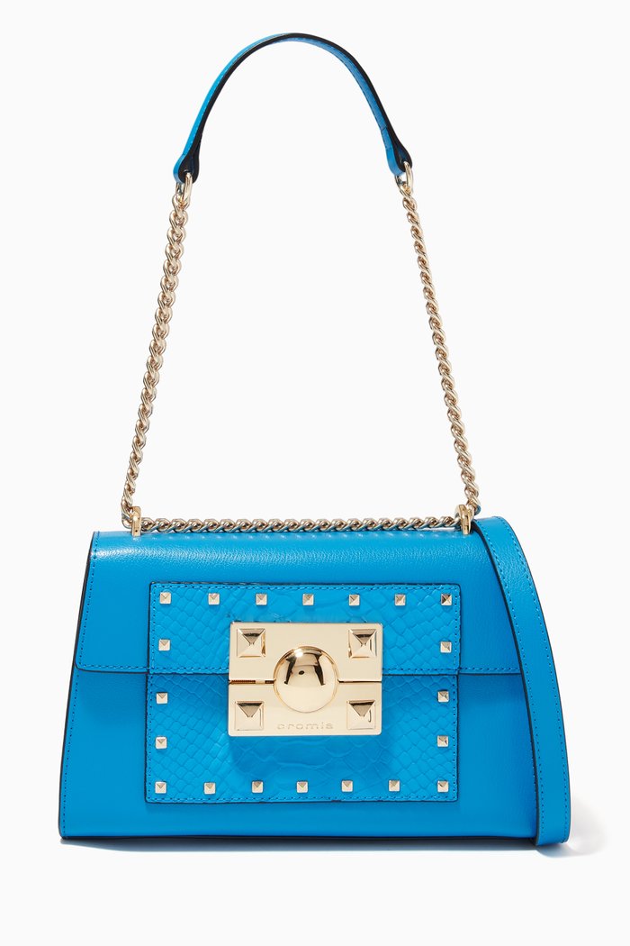 Mystic Handbag in Micro-grain Python-print Calfskin, Blue