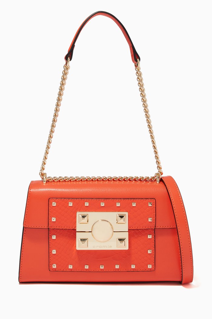 

Mystic Handbag in Micro-grain Python-print Calfskin, Orange