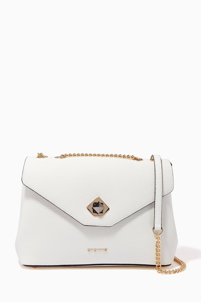 

Ambra Handbag in Micro-grain Calfskin Leather, White