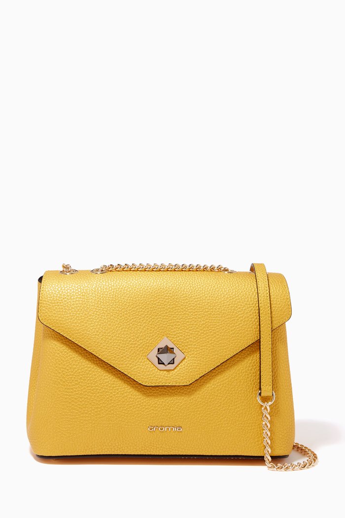 

Ambra Handbag in Micro-grain Calfskin Leather, Yellow