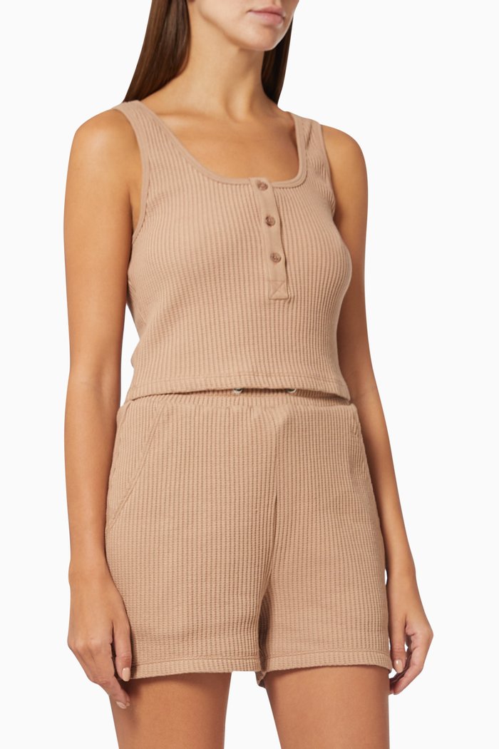 

Cropped Henley Tank Top in Alloy Rib, Neutral