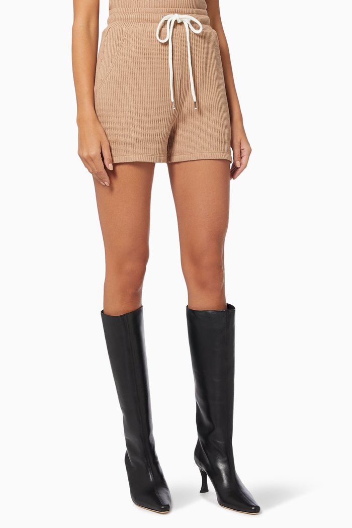 

Drawstring Shorts in Rib-knit, Neutral