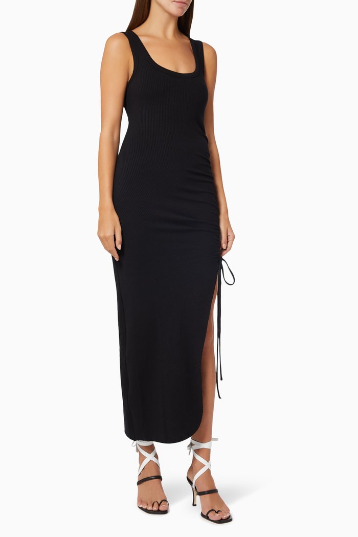 

Cinched Midi Dress in Rib-knit, Black