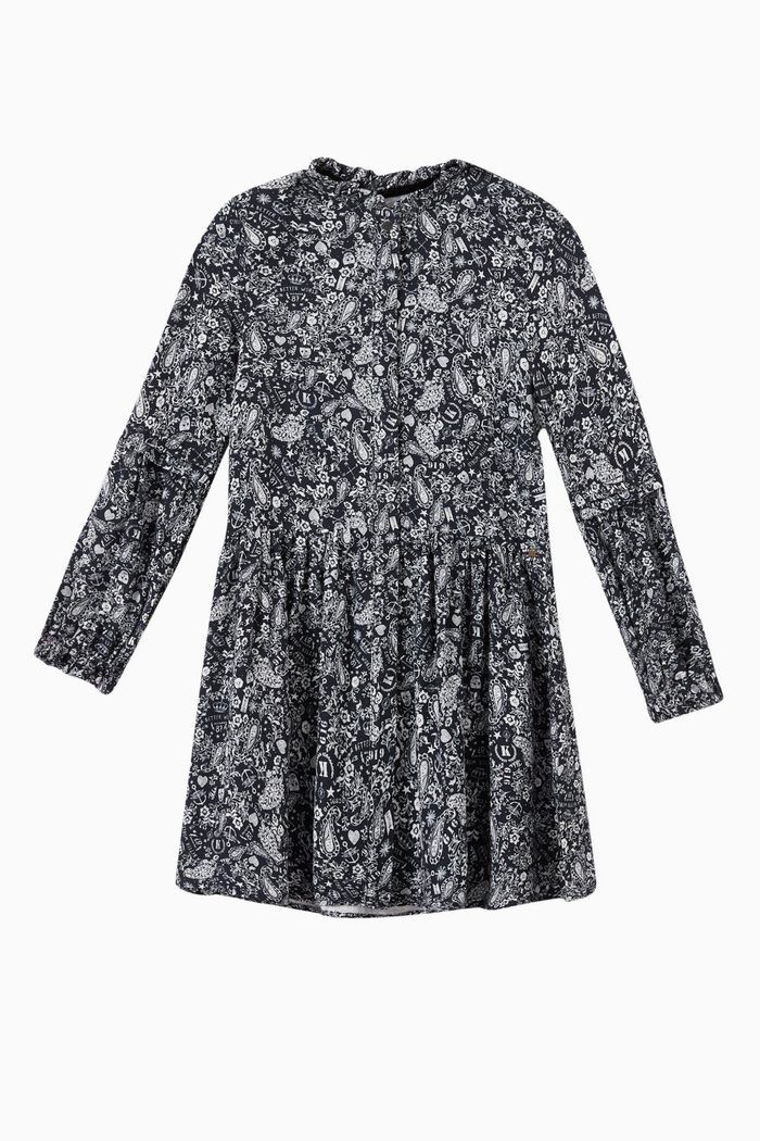 

Patterned Flared Dress, Blue