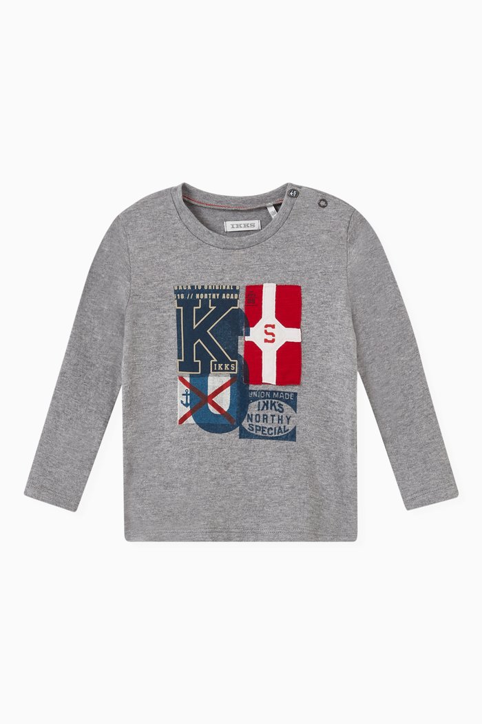 

Flag Print T-shirt in Cotton, Grey