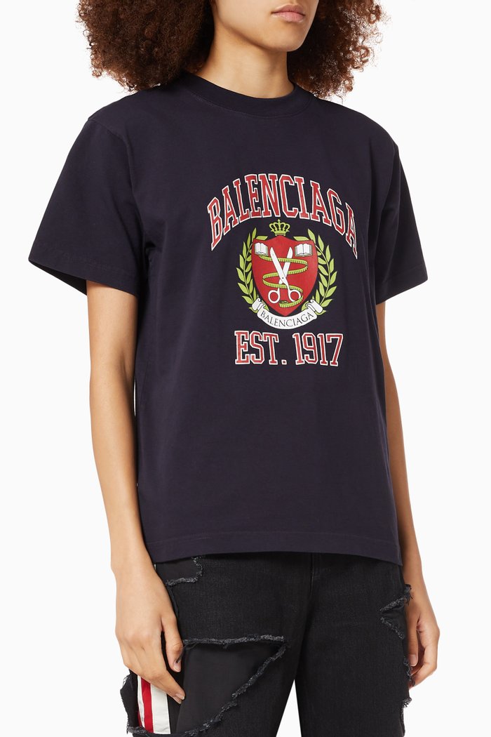 

College Print T-shirt in Cotton Vintage Jersey, Blue