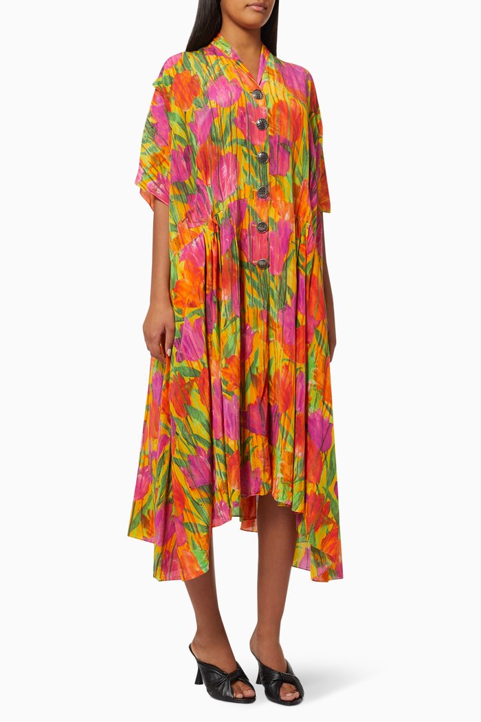 

Asymmetric Dress in Tulip Silk Crepe, Multicolour
