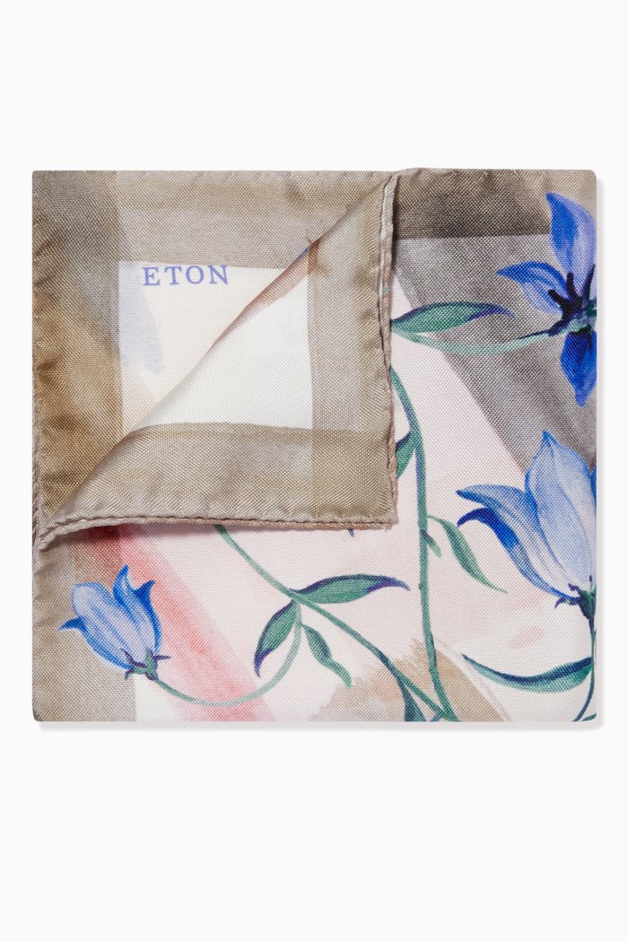

Bluebell Print Pocket Square in Silk, Brown